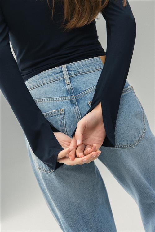 Gina Tricot - Soft touch jersey top - Langærmede toppe - Blå - XXS - Dame