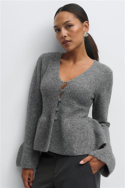 Gina Tricot - Knitted peplum cardigan - Cardigans - Grå - XS - Dame