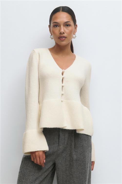 Gina Tricot - Knitted peplum cardigan - Cardigans - Hvid - M - Dame