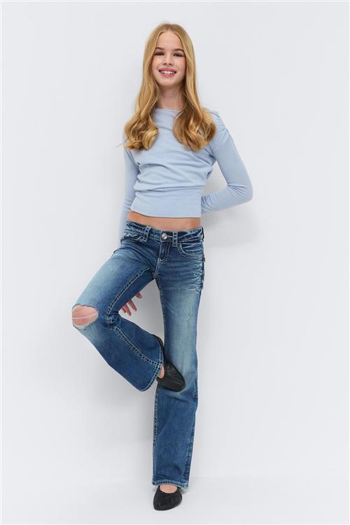 Gina Tricot - Y one knee destroy jeans - Bootcut jeans til piger 9–14 år - Blå - 170 - Pige