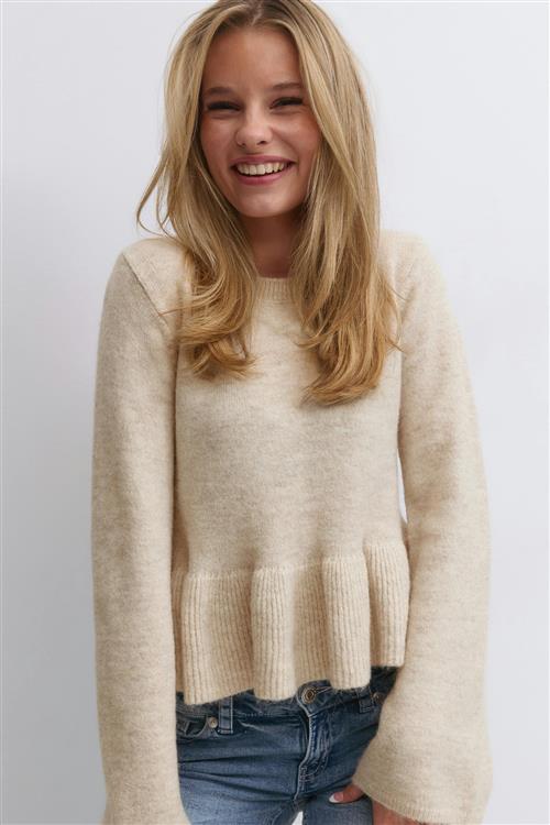 Gina Tricot - Y knitted peplum sweater - striktrøjer - Beige - 158/164 - Pige