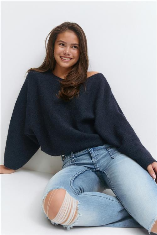 Gina Tricot - Y knitted poncho sweater - striktrøjer - Blå - 158/164 - Pige