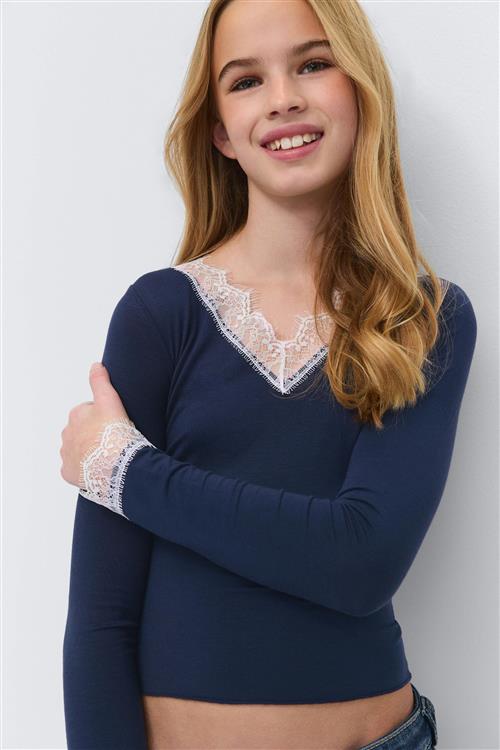 Gina Tricot - Y lace top - Toppe til piger 9–14 år - Blå - 158/164 - Pige