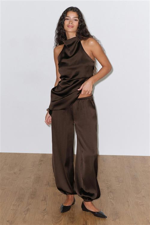 Gina Tricot - Satin balloon trousers - satinbukser - Brun - XS - Dame