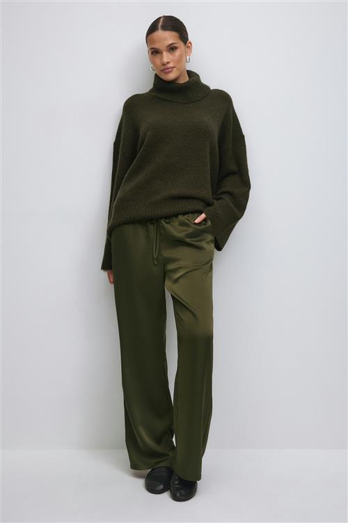 Gina Tricot - Drawstring satin trousers - satinbukser - Grøn - XS - Dame