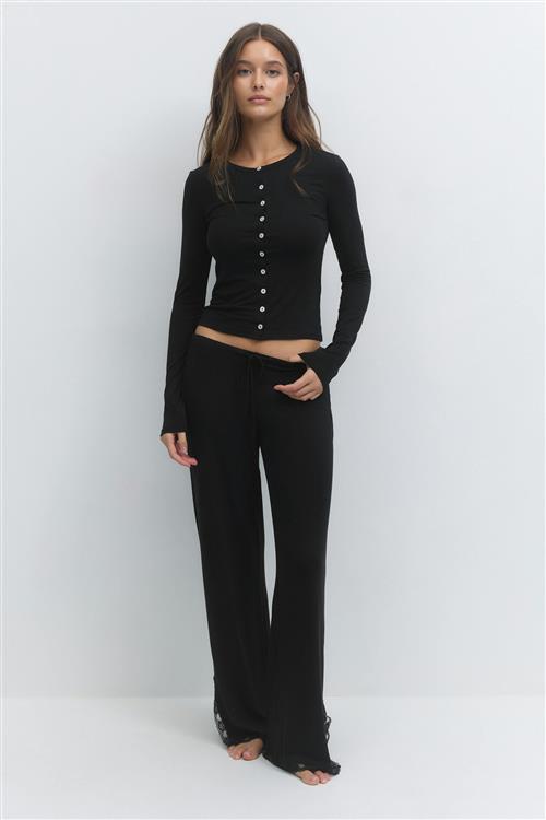 Gina Tricot - Soft lace loungewear trousers - Homewear - Sort - XS - Dame