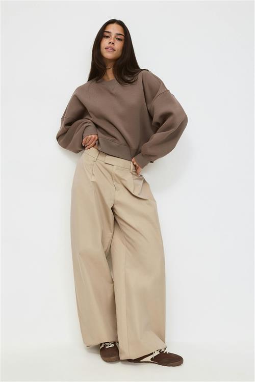 Gina Tricot - Crop crewneck sweater - Trøjer - Beige - XS - Dame