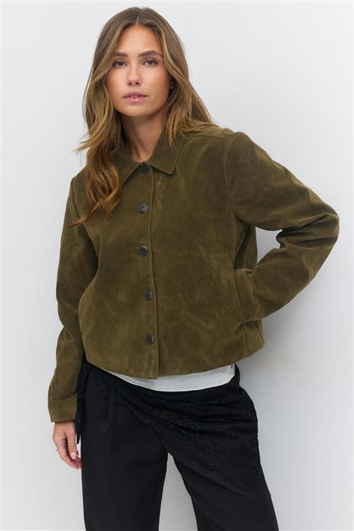 Gina Tricot - Faux suede short jacket - korte frakker - Grøn - S - Dame