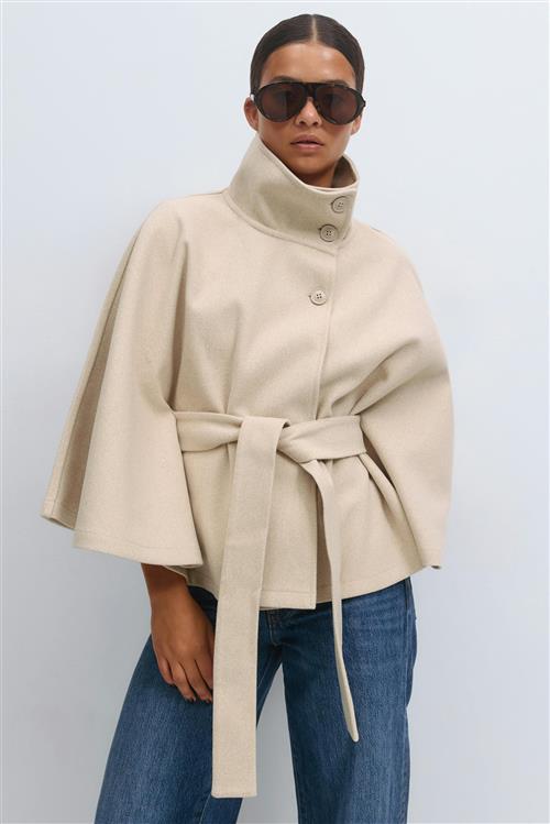 Gina Tricot - Belt cape jacket - korte frakker - Beige - XS/S - Dame