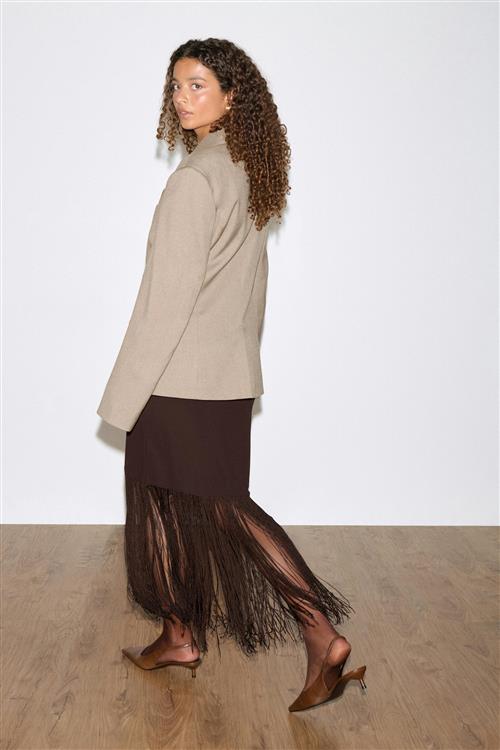 Gina Tricot - Fringe skirt - Nederdele - Brun - L - Dame