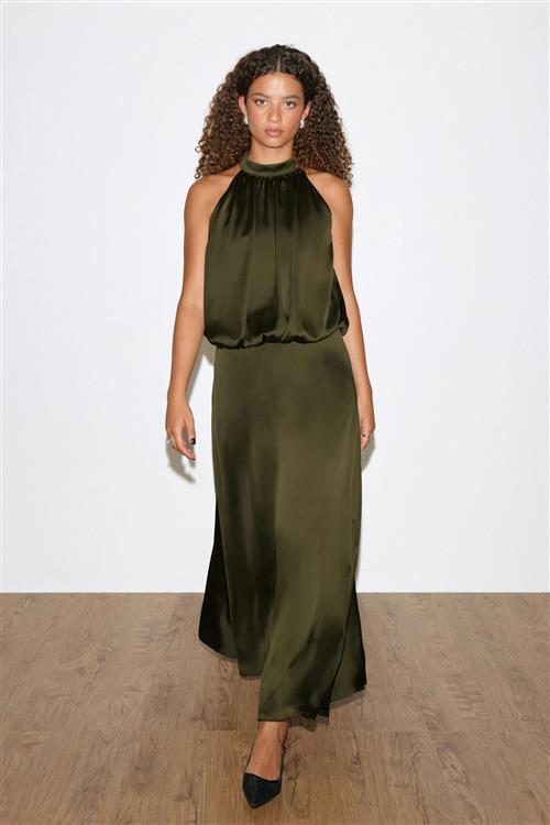 Gina Tricot - Satin halterneck maxi dress - satinkjoler - Grøn - 42 - Dame