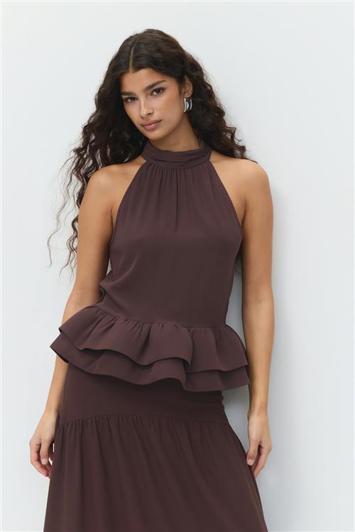 Gina Tricot - Peplum top - peplum toppe - Brun - L - Dame