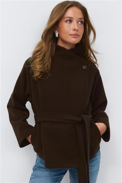 Gina Tricot - 14+ felt wrap jacket - jakke - Brun - L - Dame