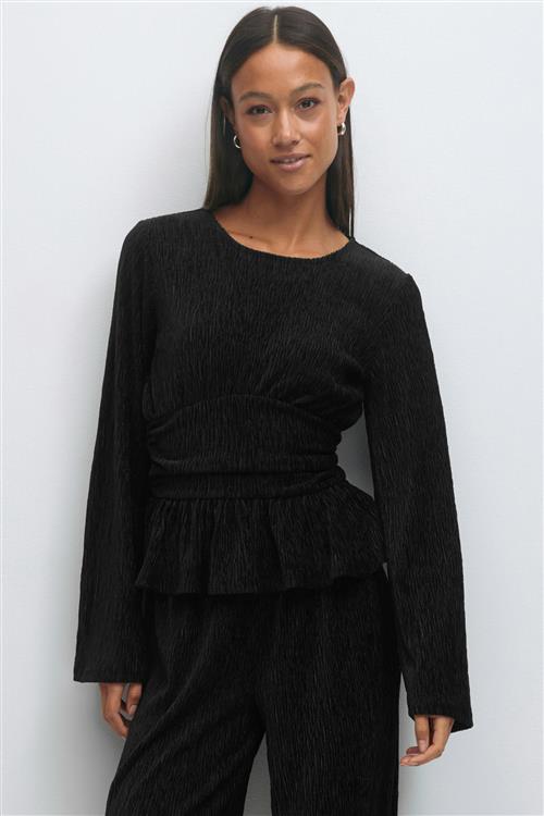 Gina Tricot - Velvet peplum top - Langærmede toppe - Sort - S - Dame