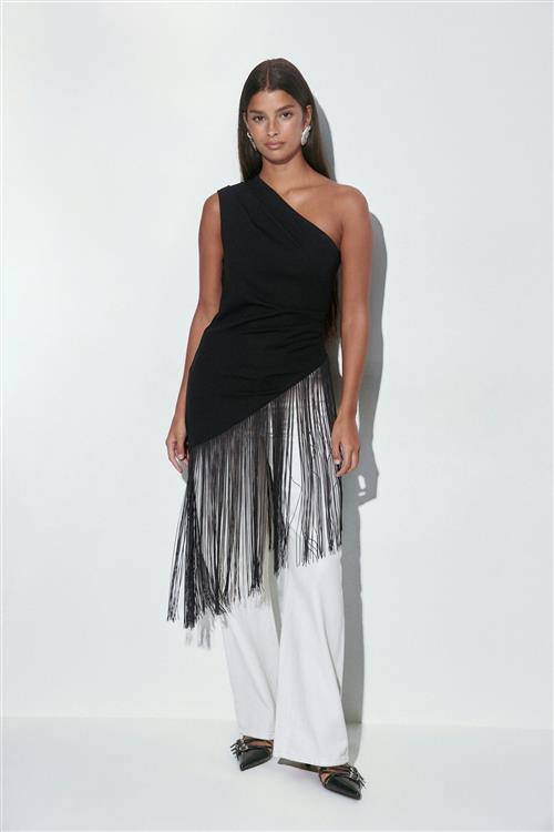 Gina Tricot - Fringe top - Off shoulder-top - Sort - XS - Dame