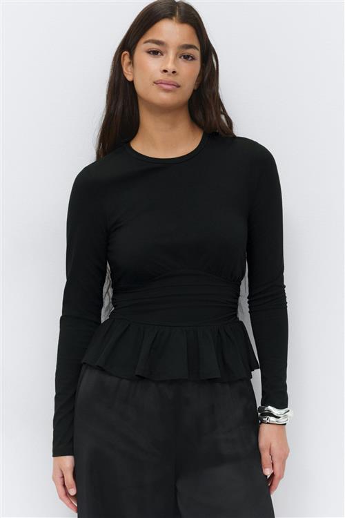 Gina Tricot - Long sleeve peplum top - peplum toppe - Sort - XS - Dame