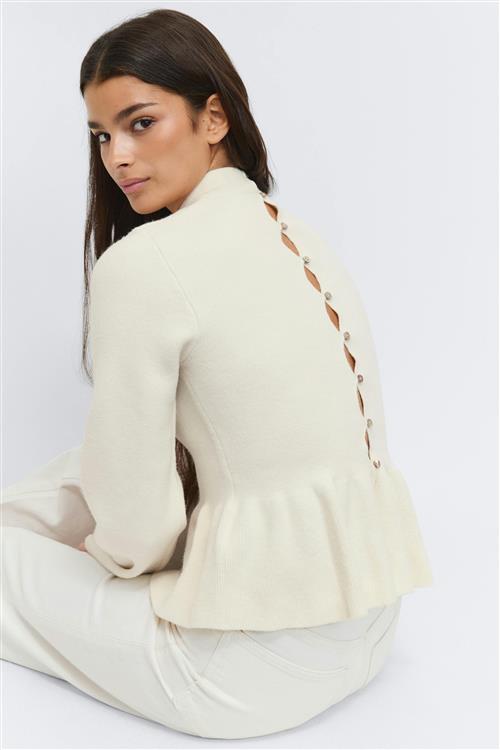 Gina Tricot - Knitted peplum top - peplum toppe - Hvid - XS - Dame