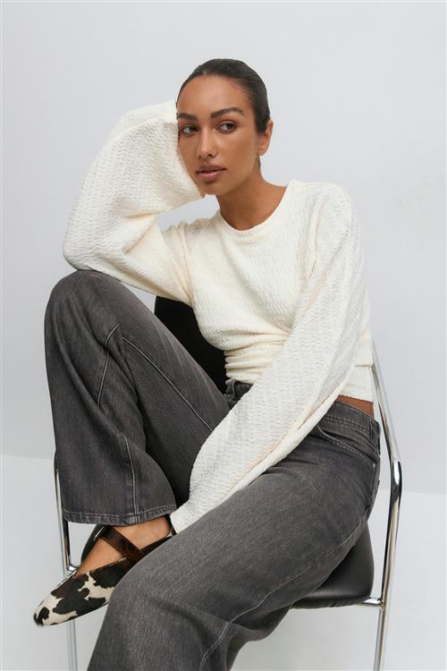 Gina Tricot - Textured wide sleeve top - Langærmede toppe - Hvid - XS - Dame