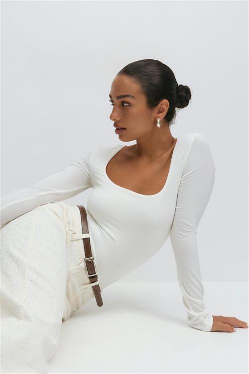 Gina Tricot - Scoop neck top - Langærmede toppe - Hvid - XL - Dame