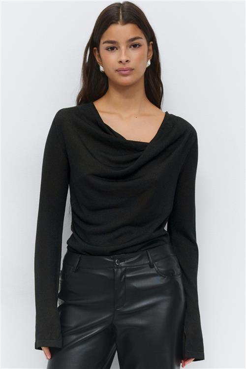 Gina Tricot - Draped knitted top - Langærmede toppe - Sort - M - Dame