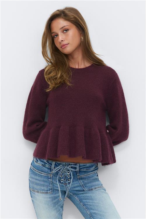 Gina Tricot - 14+ knitted peplum sweater - striktrojer - Rød - M - Dame