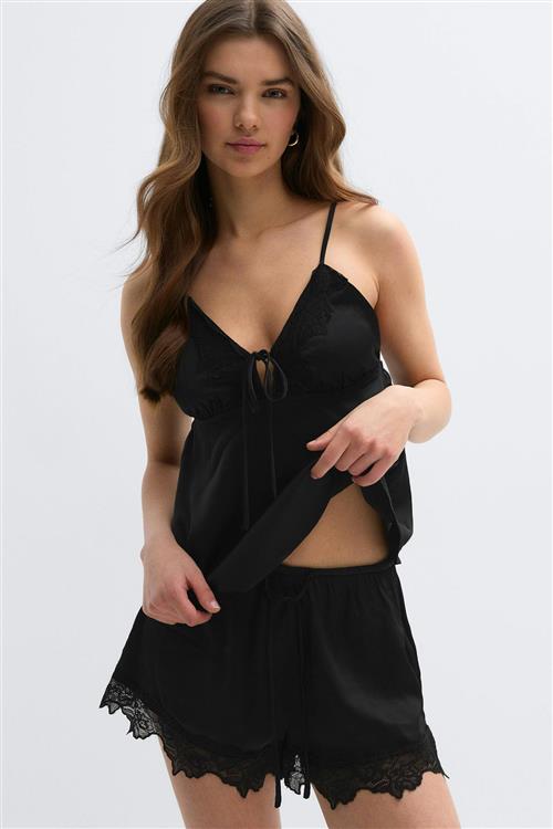 Gina Tricot - Satin loungewear singlet - Tanktops - Sort - XS - Dame