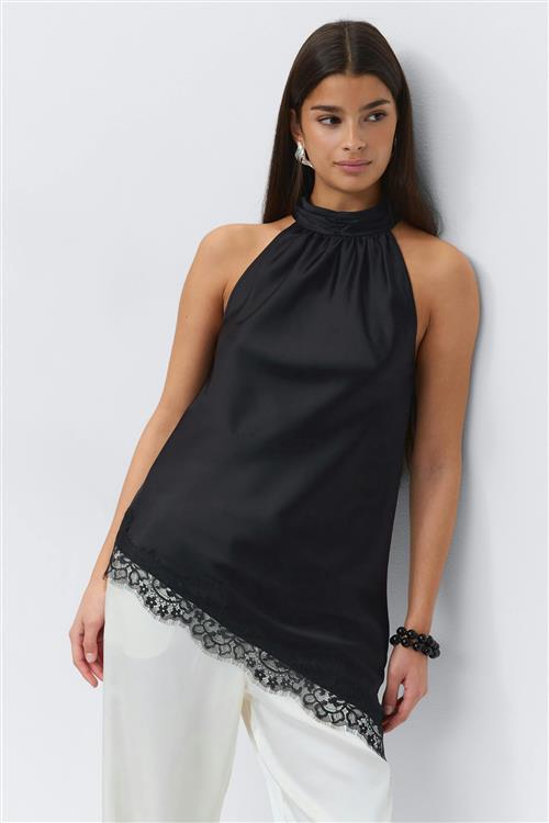 Gina Tricot - Satin asymmetric singlet - asymmetriske toppe - Sort - S - Dame