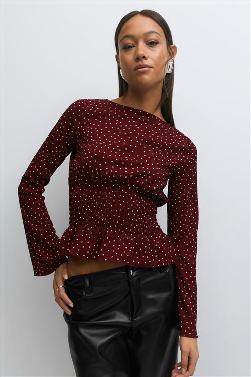 Gina Tricot - Long sleeve smock top - peplum toppe - Rød - S - Dame