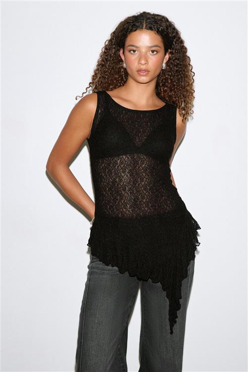 Gina Tricot - Asymmetric lace top - asymmetriske toppe - Sort - S - Dame