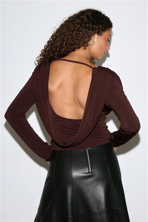 Gina Tricot - Draped back top - Langærmede toppe - Brun - S - Dame
