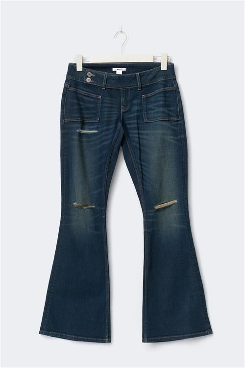 Gina Tricot - 14+ pleated flare jeans curve - flare jeans - Blå - S - Dame