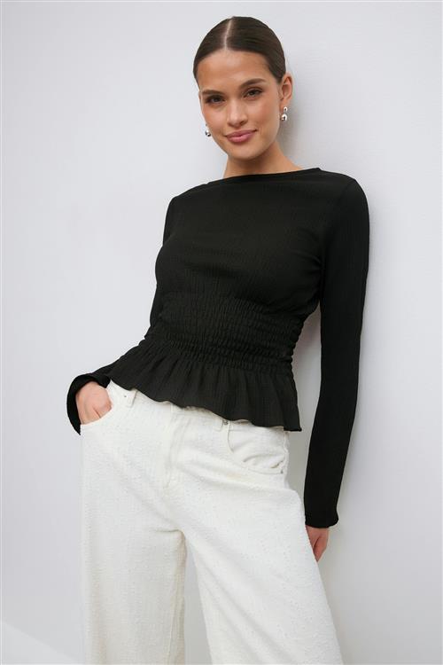 Gina Tricot - Long sleeve smock top - Langærmede toppe - Sort - L - Dame