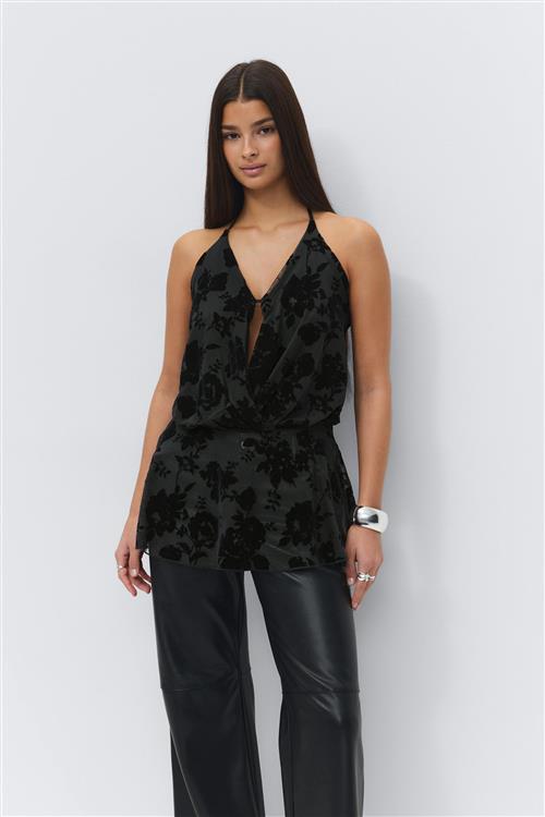 Gina Tricot - Floral halterneck top - Halterneck-toppe - Sort - S - Dame