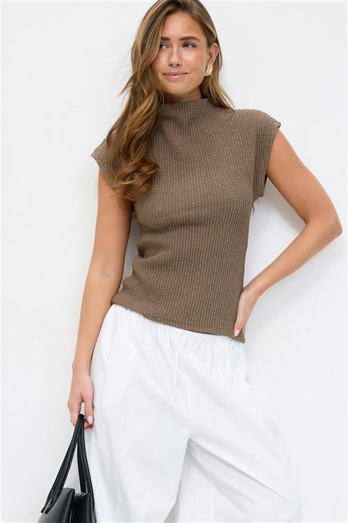 Gina Tricot - Funnel neck top - Toppe - Beige - XL - Dame