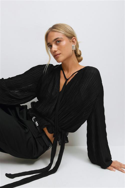 Gina Tricot - Tie blouse - Bluser - Sort - XL - Dame