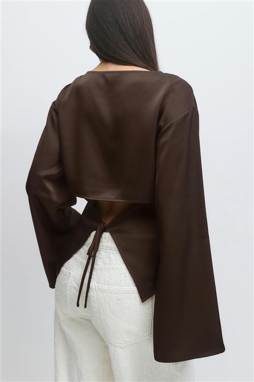 Gina Tricot - Open back satin blouse - satinskjorter - Brun - XL - Dame