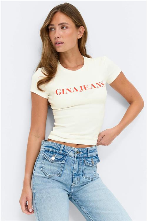 Gina Tricot - Printed tight top - T-shirt med print - Hvid - XS - Dame