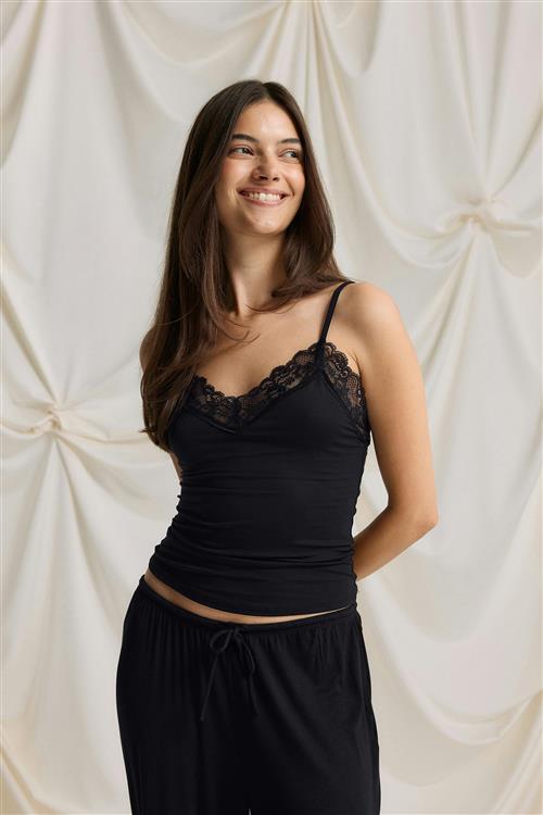 Gina Tricot - Soft lace loungewear singlet - Toppe uden ærmer - Sort - XS - Dame
