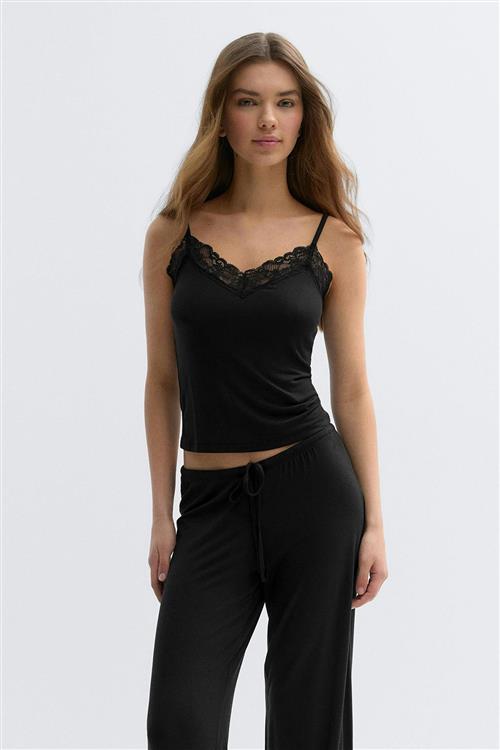 Gina Tricot - Soft lace loungewear singlet - Tanktops - Sort - XL - Dame