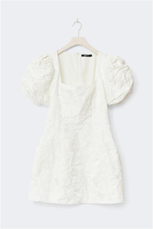 Gina Tricot - Brocade puffsleeve mini dress - korte kjoler - Hvid - 38 - Dame