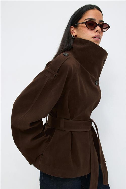 Gina Tricot - Faux suede trench jacket - Frakker med høj krave - Brun - XS - Dame