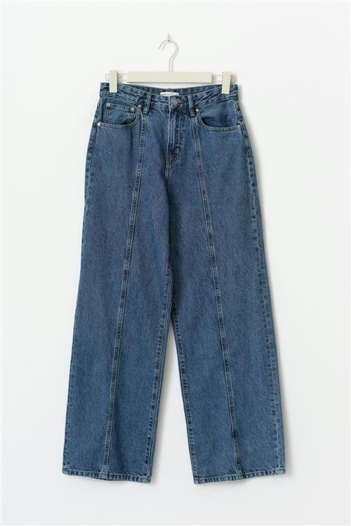 Gina Tricot - Wide tall front seam jeans - wide jeans - Blå - 34 - Dame