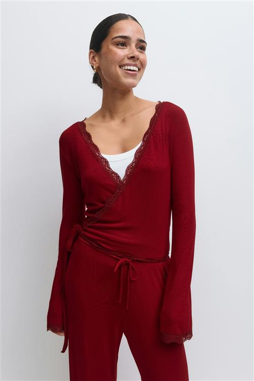 Gina Tricot - Soft wrap loungewear cardigan - Cardigans - Rød - M - Dame