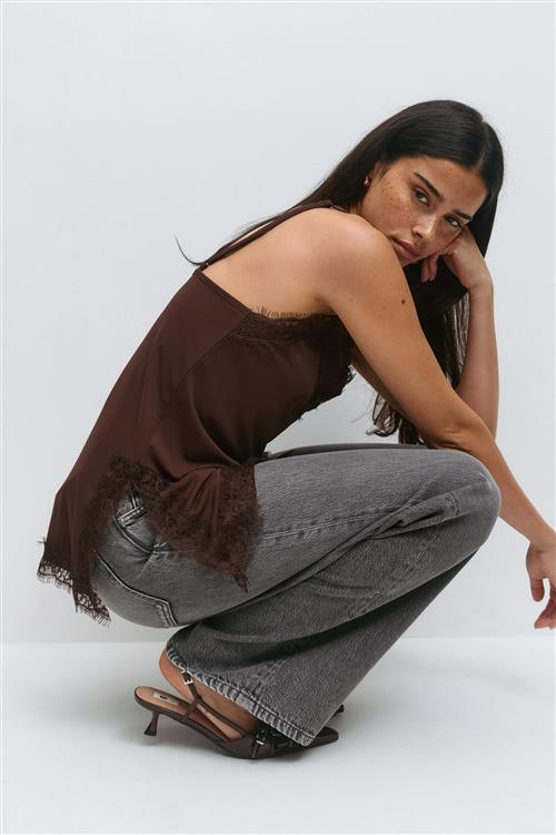 Gina Tricot - Lace detail singlet - Tanktops - Brun - L - Dame