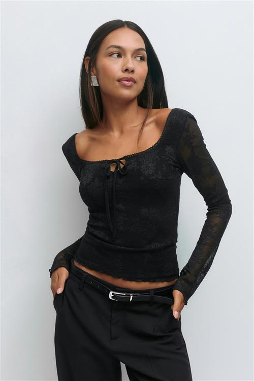 Gina Tricot - Scoop neck top - Langærmede toppe - Sort - M - Dame