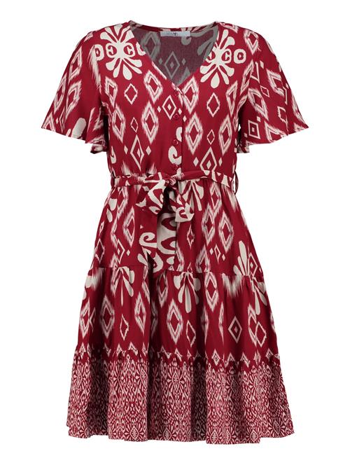 Hailys Kjole 'Ma44relie'  mørkerød / offwhite