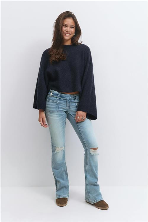Gina Tricot - Y pleated flare jeans - low waist jeans - Blå - 170 - Pige