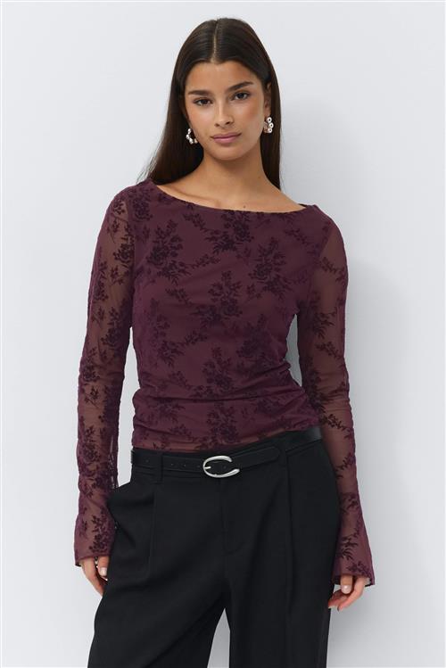 Gina Tricot - Floral flare sleeve top - Langærmede toppe - Rød - S - Dame