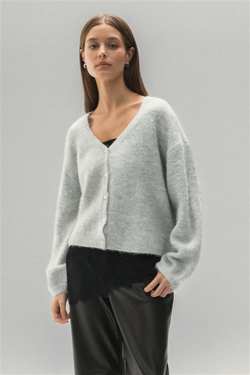 Gina Tricot - V-neck knitted cardigan - Cardigans - Grå - M - Dame