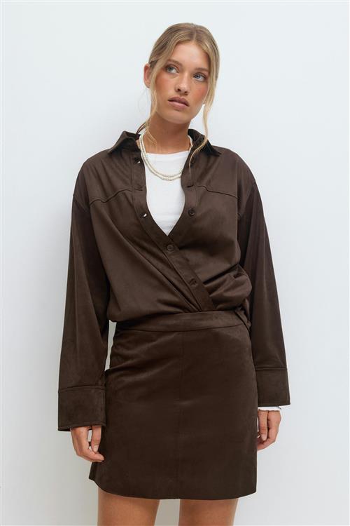 Gina Tricot - Faux suede shirt - Skjorter - Brun - XS - Dame